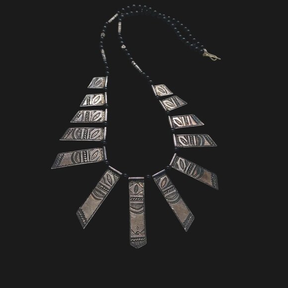 Vtg Tuareg Silver & Onyx African Celebra Necklace Agadez Berber Tribal Collar - Picture 3 of 9